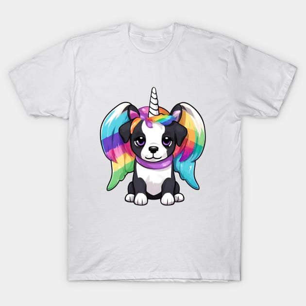 Cute Rainbow Unicorn Puppy Dog T-Shirt by Little Duck Designs